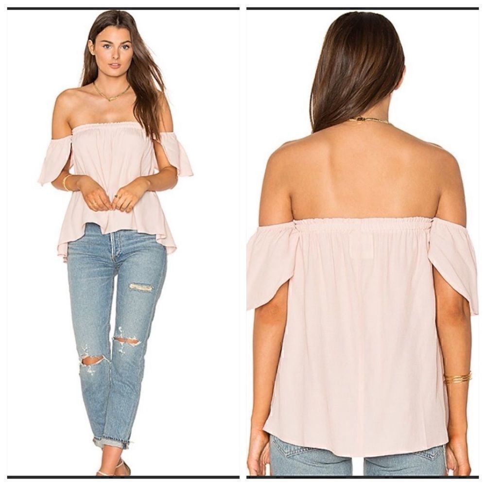 BLQ BASIQ Top Womens Size 0 off shoulder Boho in Pale Blush pink Relaxed Urban